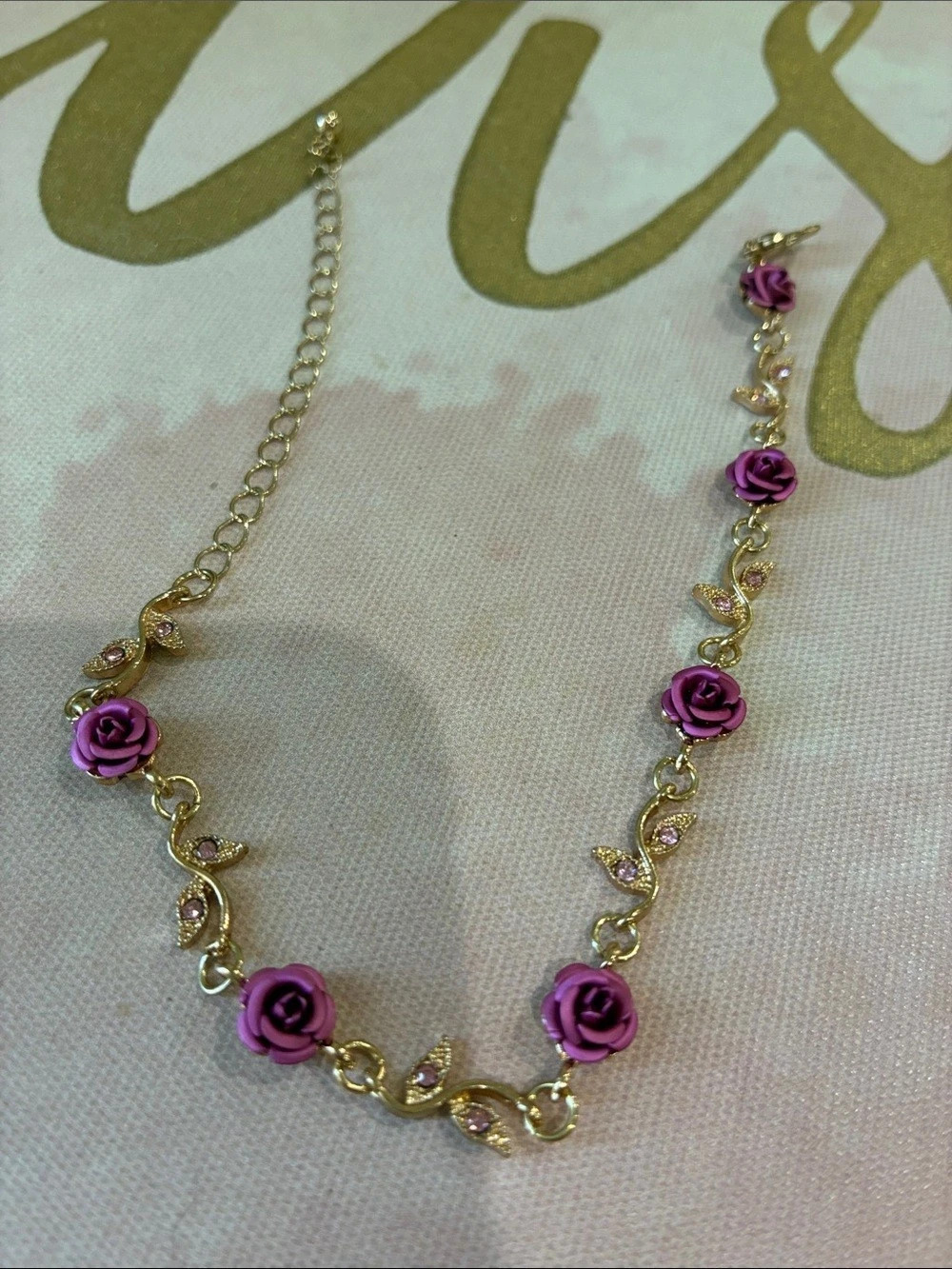 Pink minimalist multi Rose Charm and accent Tiny inset Rhinestones Bracelet